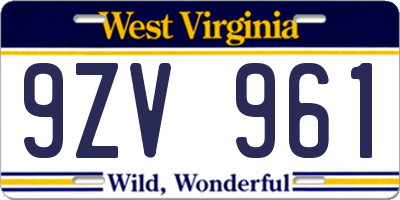 WV license plate 9ZV961