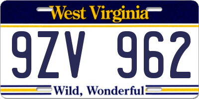 WV license plate 9ZV962