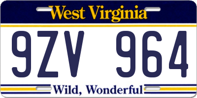 WV license plate 9ZV964