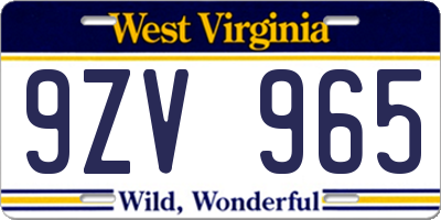 WV license plate 9ZV965