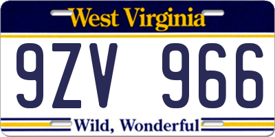 WV license plate 9ZV966