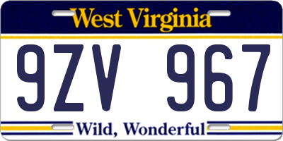 WV license plate 9ZV967