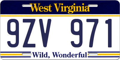 WV license plate 9ZV971