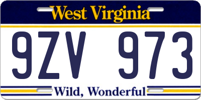 WV license plate 9ZV973