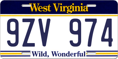 WV license plate 9ZV974