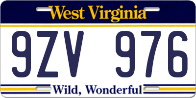 WV license plate 9ZV976