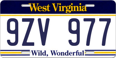 WV license plate 9ZV977