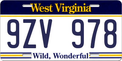 WV license plate 9ZV978
