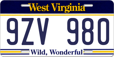 WV license plate 9ZV980