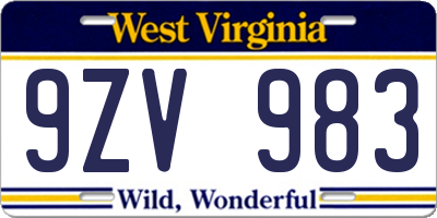 WV license plate 9ZV983
