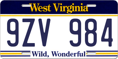 WV license plate 9ZV984