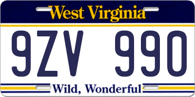 WV license plate 9ZV990