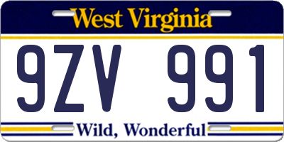 WV license plate 9ZV991