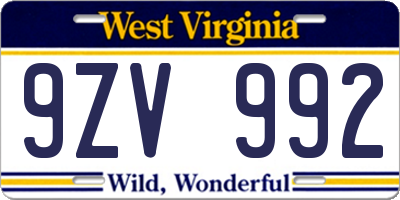 WV license plate 9ZV992