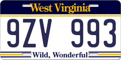 WV license plate 9ZV993