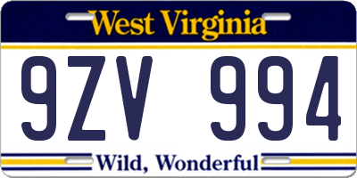 WV license plate 9ZV994