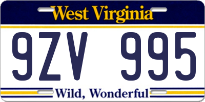 WV license plate 9ZV995