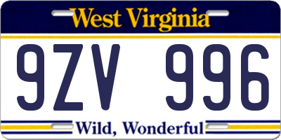 WV license plate 9ZV996