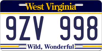 WV license plate 9ZV998