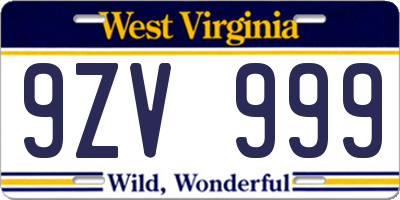 WV license plate 9ZV999