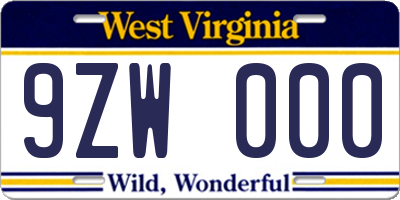 WV license plate 9ZW000