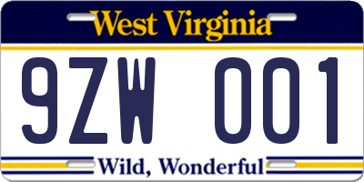 WV license plate 9ZW001