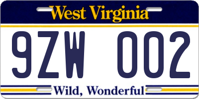 WV license plate 9ZW002