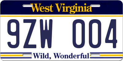 WV license plate 9ZW004
