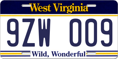 WV license plate 9ZW009