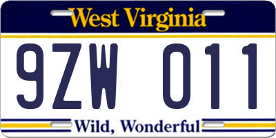 WV license plate 9ZW011