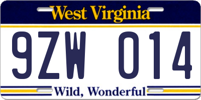 WV license plate 9ZW014