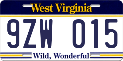 WV license plate 9ZW015