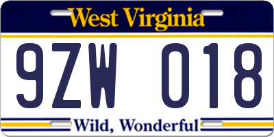 WV license plate 9ZW018