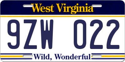 WV license plate 9ZW022
