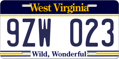 WV license plate 9ZW023