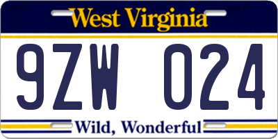 WV license plate 9ZW024