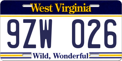 WV license plate 9ZW026
