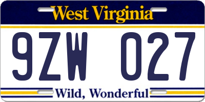 WV license plate 9ZW027