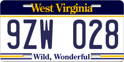 WV license plate 9ZW028