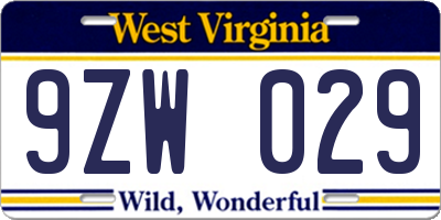 WV license plate 9ZW029