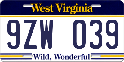 WV license plate 9ZW039