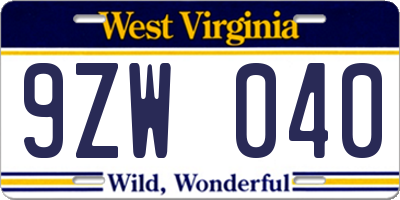 WV license plate 9ZW040