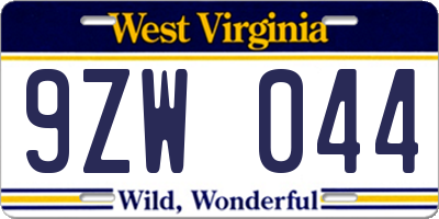 WV license plate 9ZW044