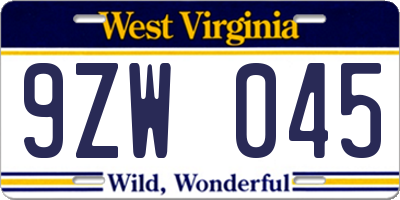 WV license plate 9ZW045