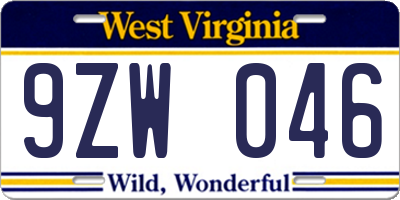 WV license plate 9ZW046