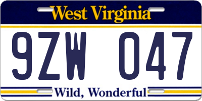 WV license plate 9ZW047