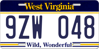 WV license plate 9ZW048