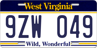 WV license plate 9ZW049