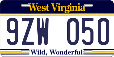 WV license plate 9ZW050