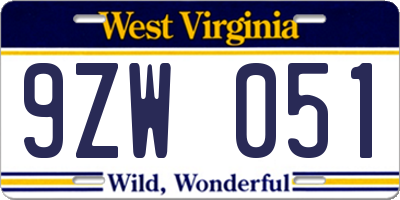 WV license plate 9ZW051
